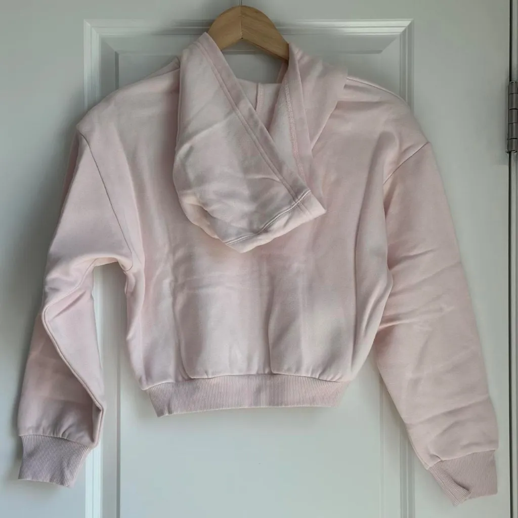 Skims Cotton Fleece Shrunken Zip Up Hoodie in Barely Pink, Size Medium - Image 11