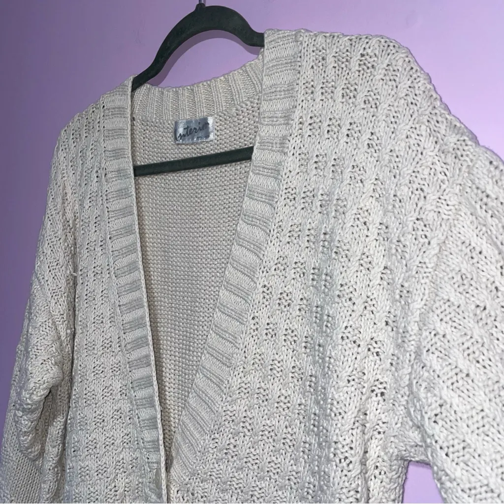 Vtg Interior Textured Fisherman Knit Cardigan Sweater Women L Cottage Coastal White Size L - Image 2