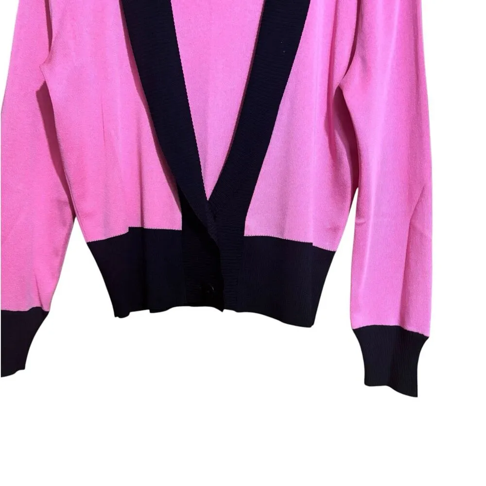 Ming Wang Cardigan Womens Small Pink Black Trim Deep V Neck Acrylic Sweater - Image 4