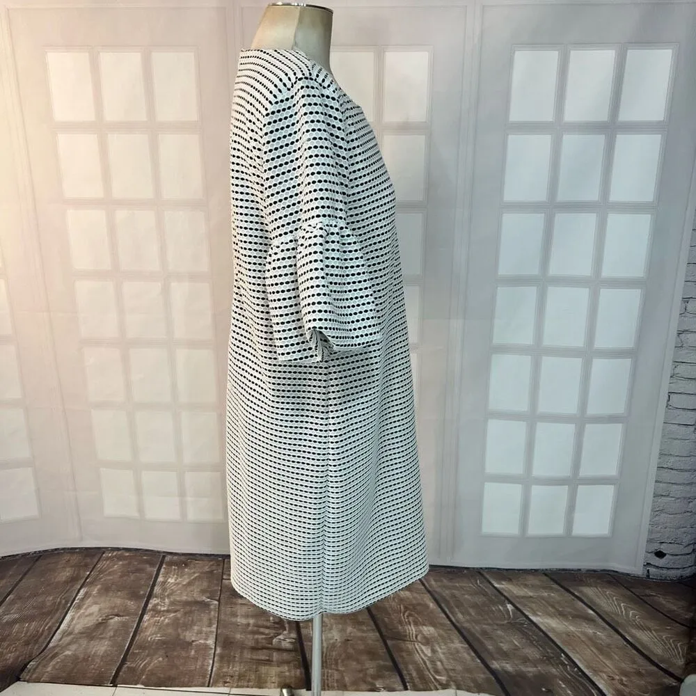 Calvin Klein Black White Short Bell Sleeve Crew Neck Sheath Dress Size XL - Image 4