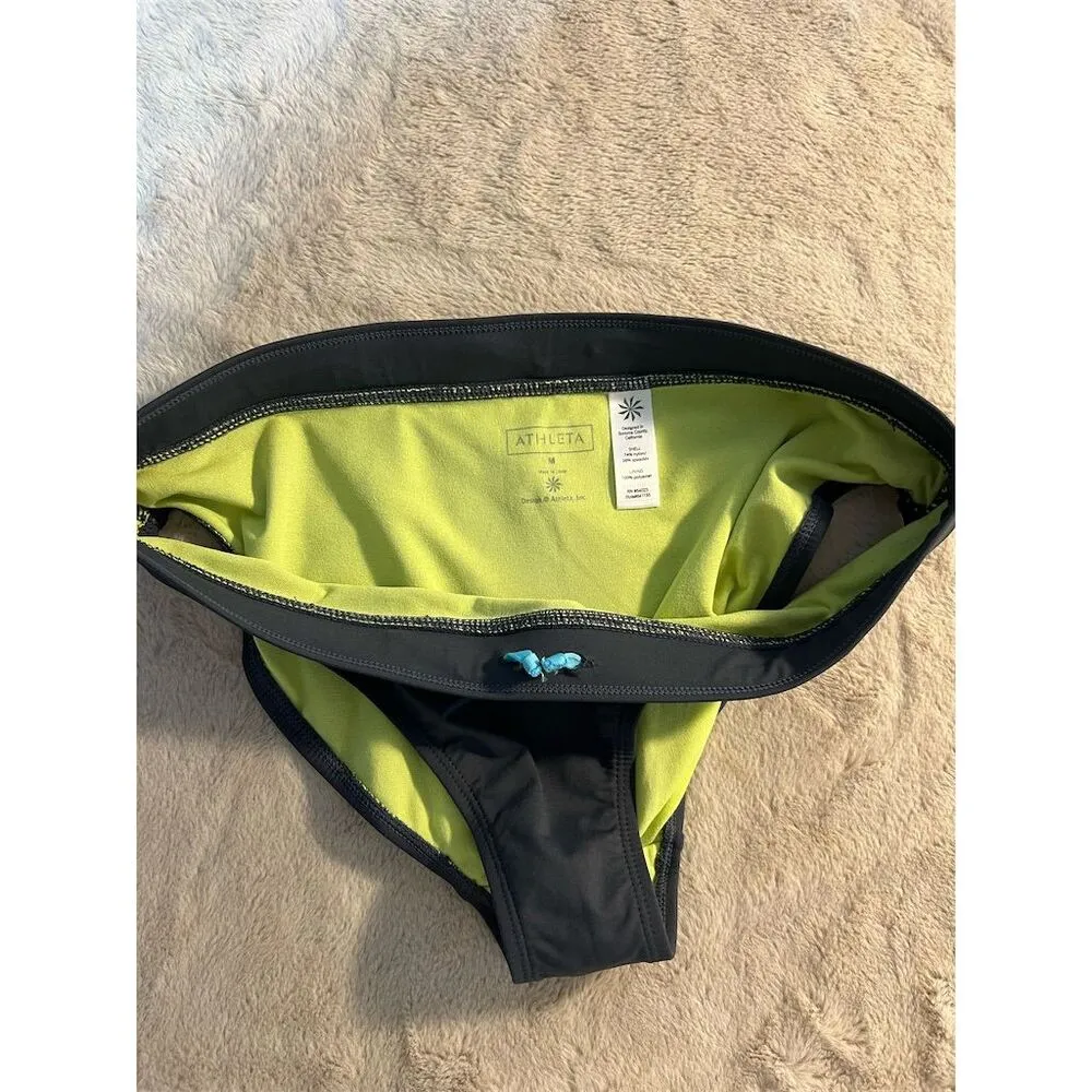 Athleta Women's Black Bikini Bottom Size M Neon Green Lining - Image 4