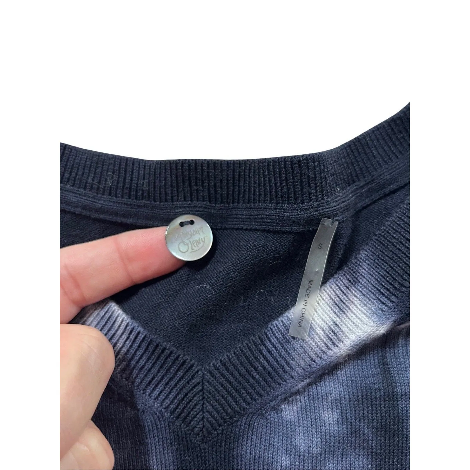 Womens Margaret O’Leary Sweater Blue Vneck - Image 9