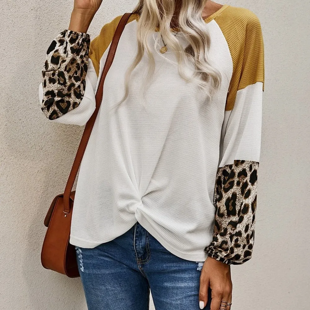 WAFFLE KNIT LEOPARD LONG SLEEVE BLOUSE TWIST KNOT Size undefined - Image 11
