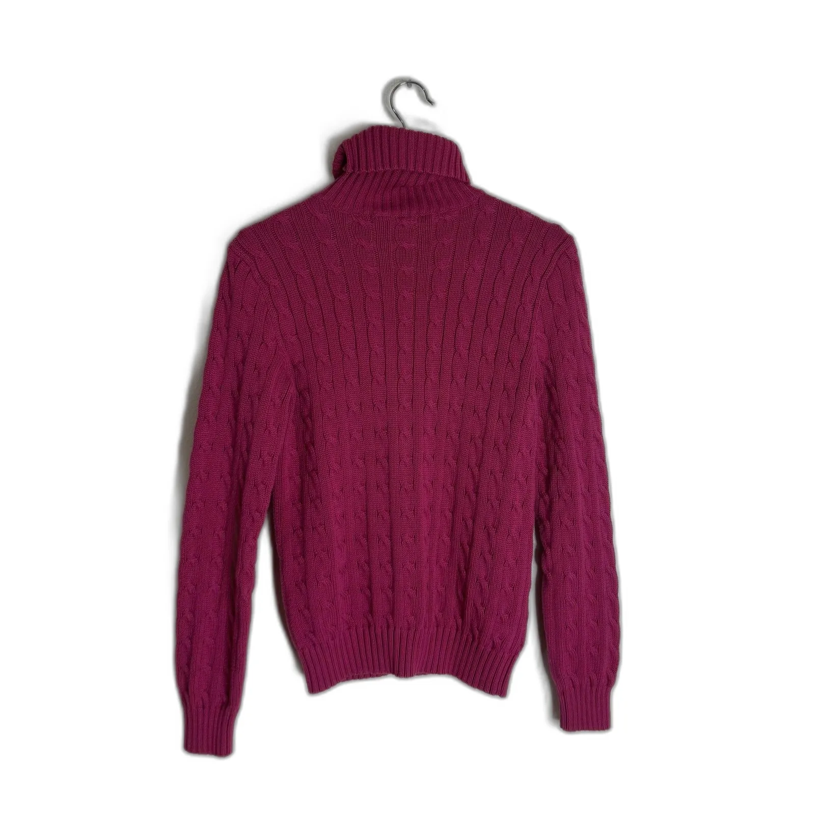 Ralph Lauren Sport Sweater Womens Large Pink Cable Knit Turtleneck Pony y2k - Image 8