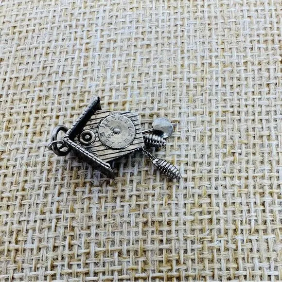 800 Sterling Silver‎ Charm Pendant Movable Cuckoo Clock Vintage European - Image 4