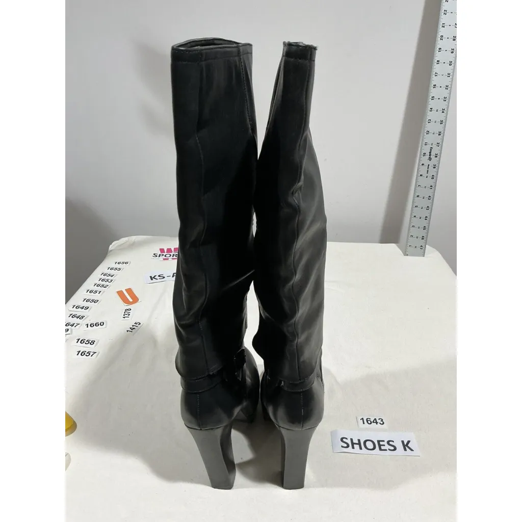 Woman’s Hinge Leather Tall Platform Strappy Boots 9.5 M Black - Image 7