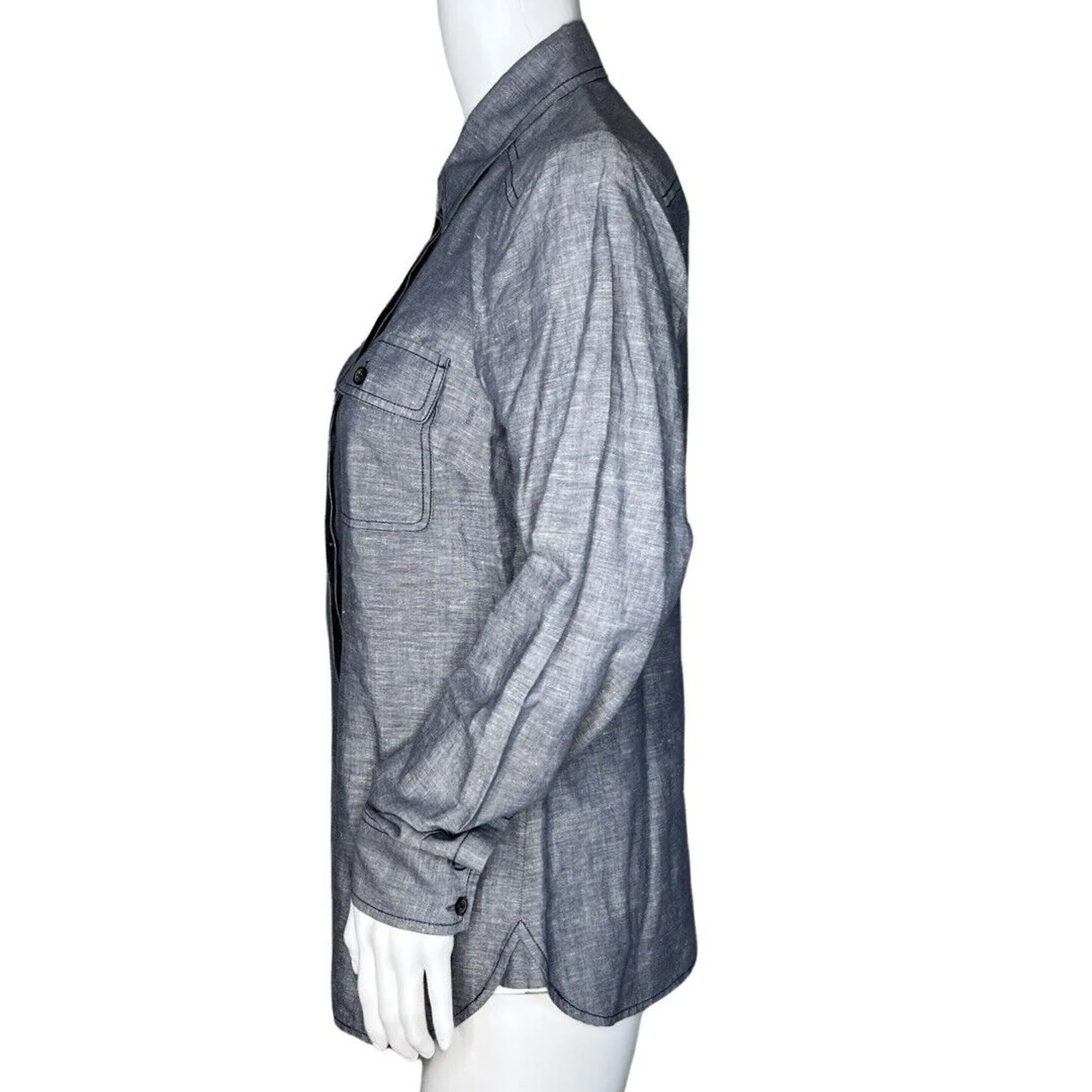 Ann Taylor Shirt Womens 4 Blue Sheen Linen Blend Neutral Basic Casual Minimalist - Image 3