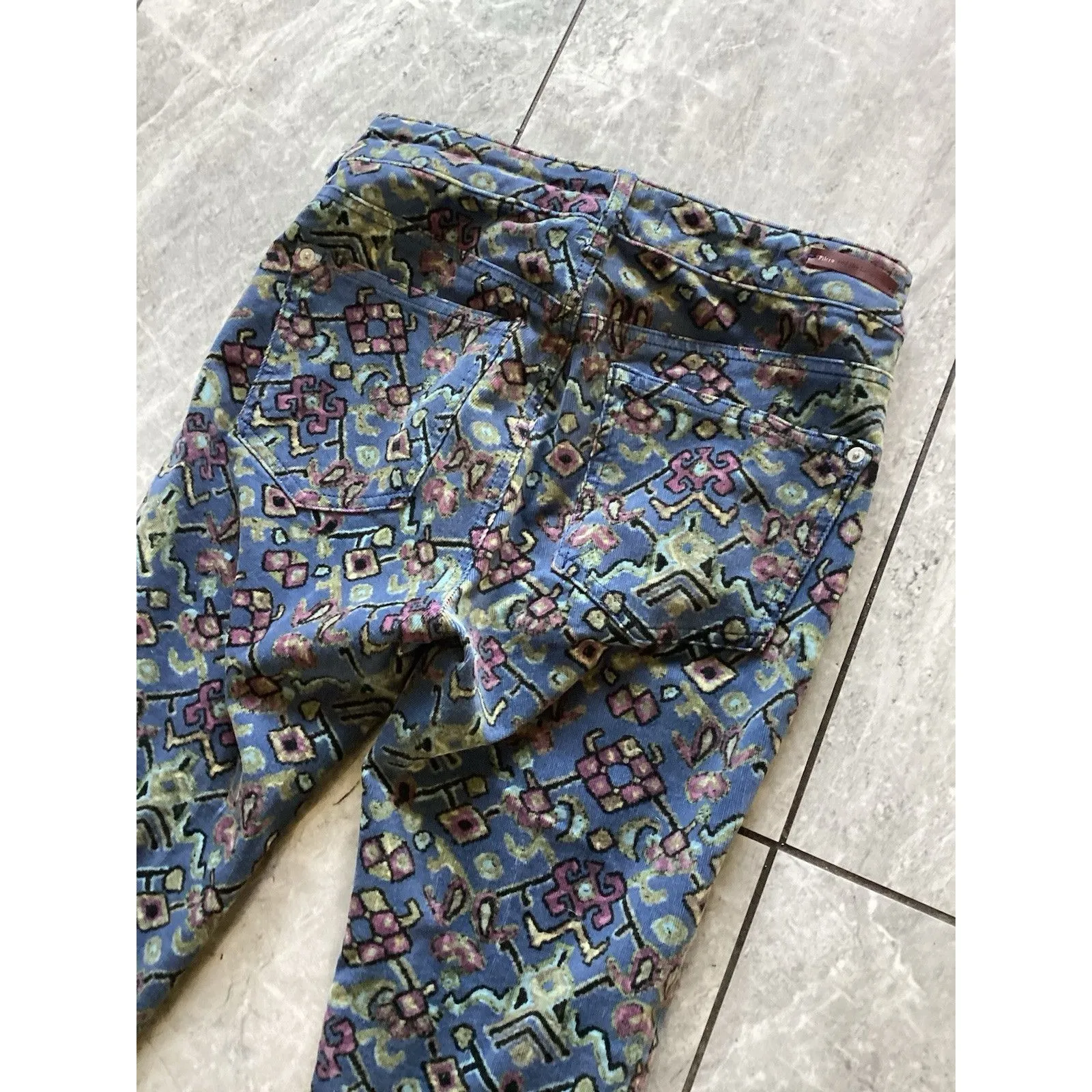 Pilcro Corduroy High Rise Skinny Jeans Navy Blue Serif Floral 27 - Image 5