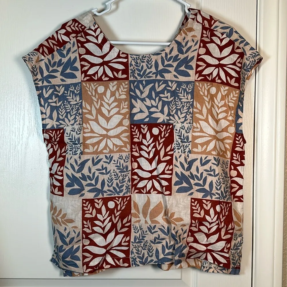 Sigrid Olsen 100% Linen Boxy Blouse Top Button Back Size Med EUC #0610-OC - Image 2