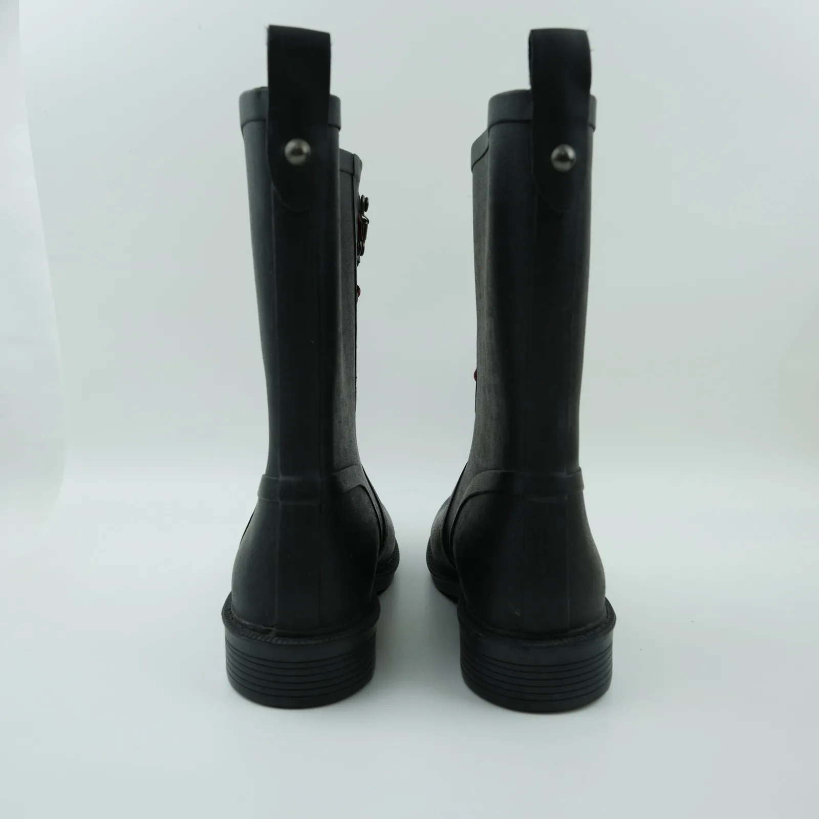 Merona Rain Boots Womens 6 Black Rubber Waterproof Lace Up Red Laces Utility - Image 7