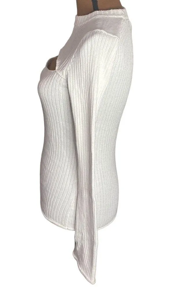 L’Agence Pasha Cut Out Ribbed Sweater in white size XS - Image 4