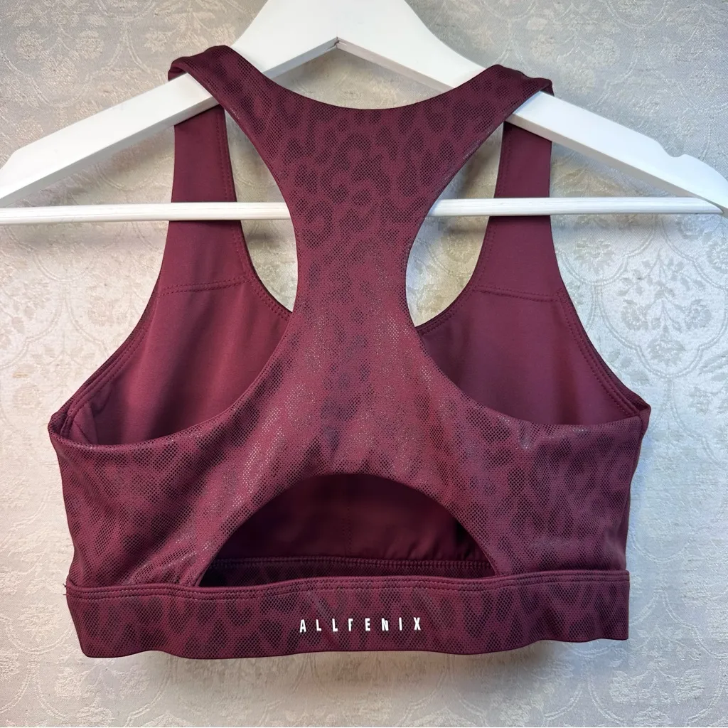 ALLFENIX X VICI MAROON RACERBACK LEOPARD PRINT SPORTS BRA SIZE SMALL Red - Image 3