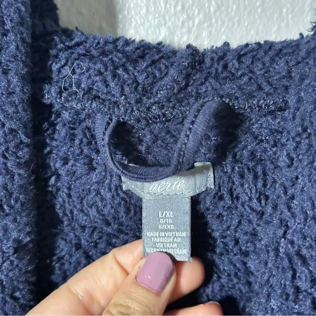 Aerie Women Navy Blue Plush Sherpa Hooded Wrap Robe size L/XL - Image 5