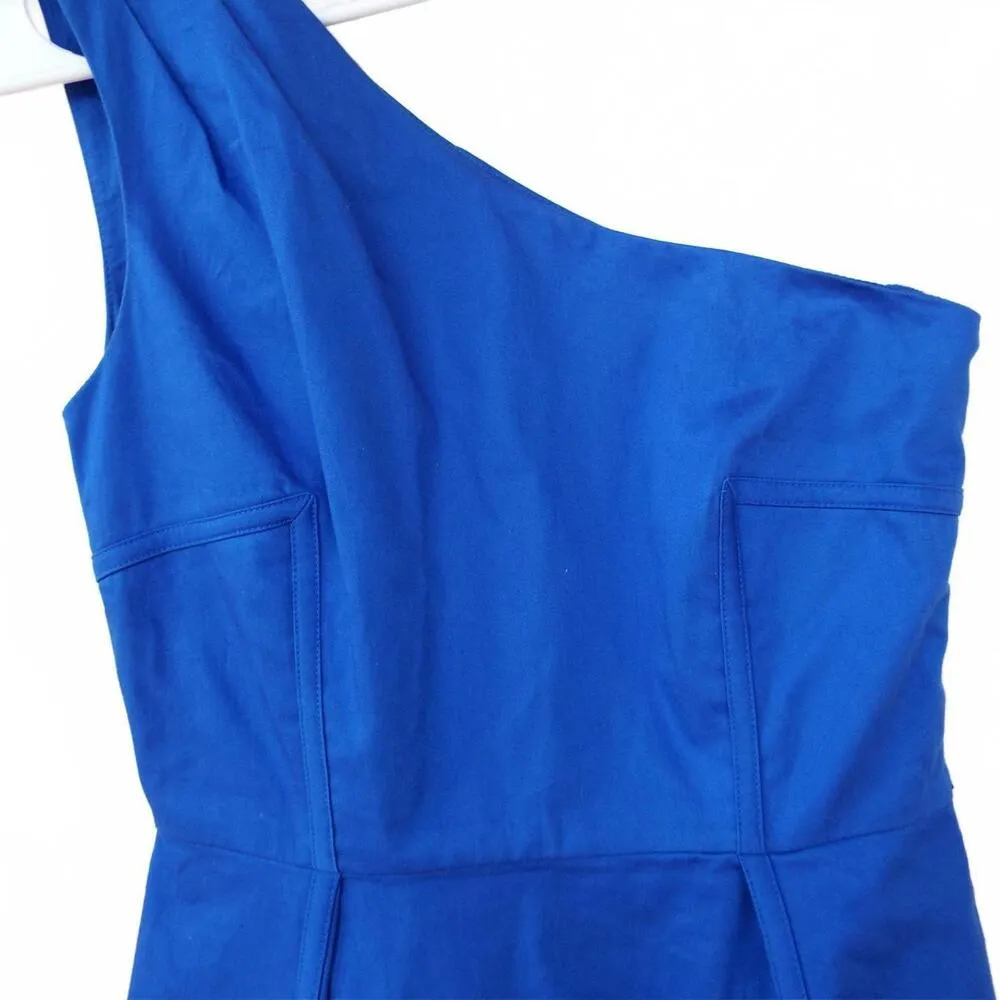 One Shoulder Pockets Cotton Blue Cocktail Dress Size 6 - Image 5