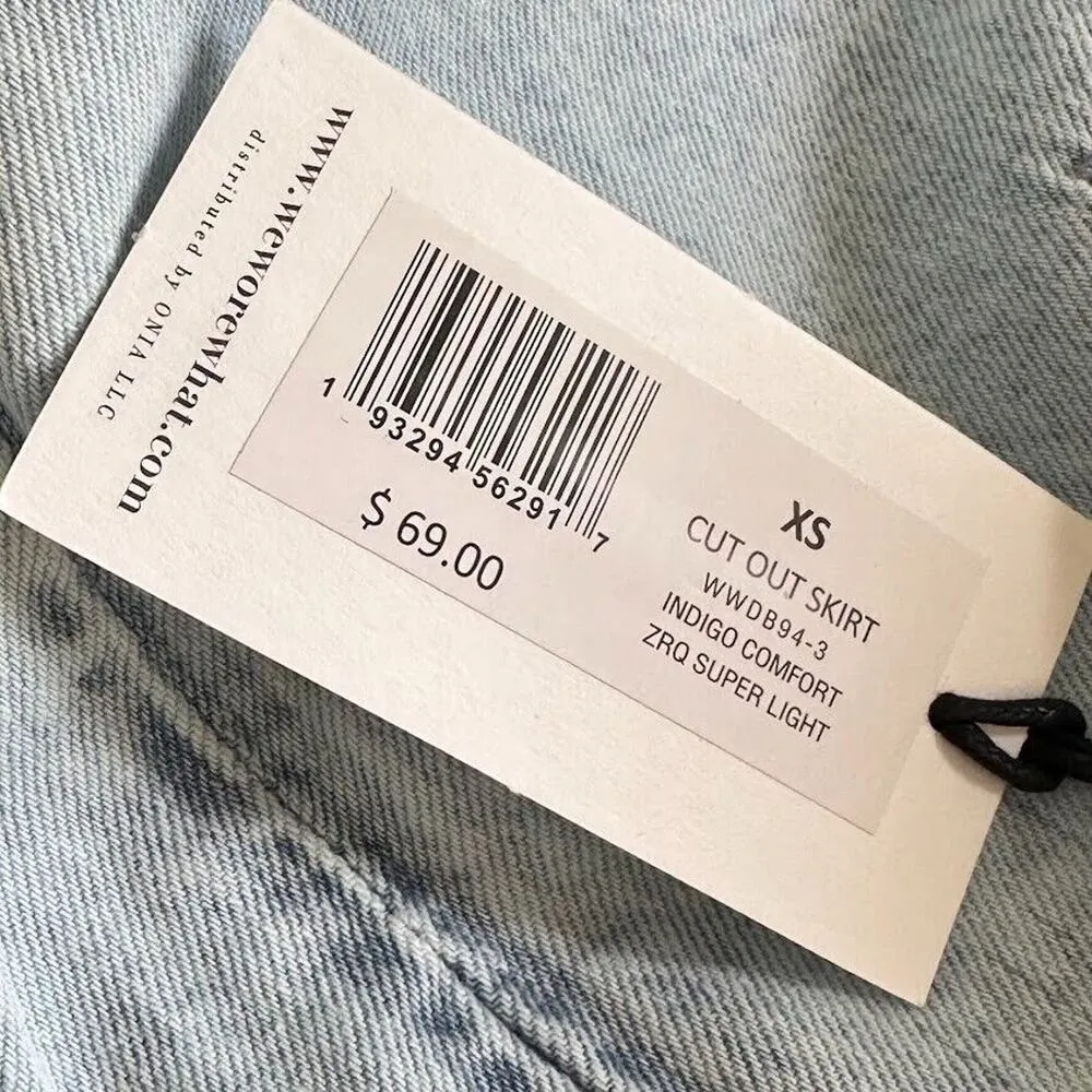 WeWoreWhat Cut Out Denim Mini Skirt Size XS Revolve Jean Sexy Light Wash Blue - Image 7
