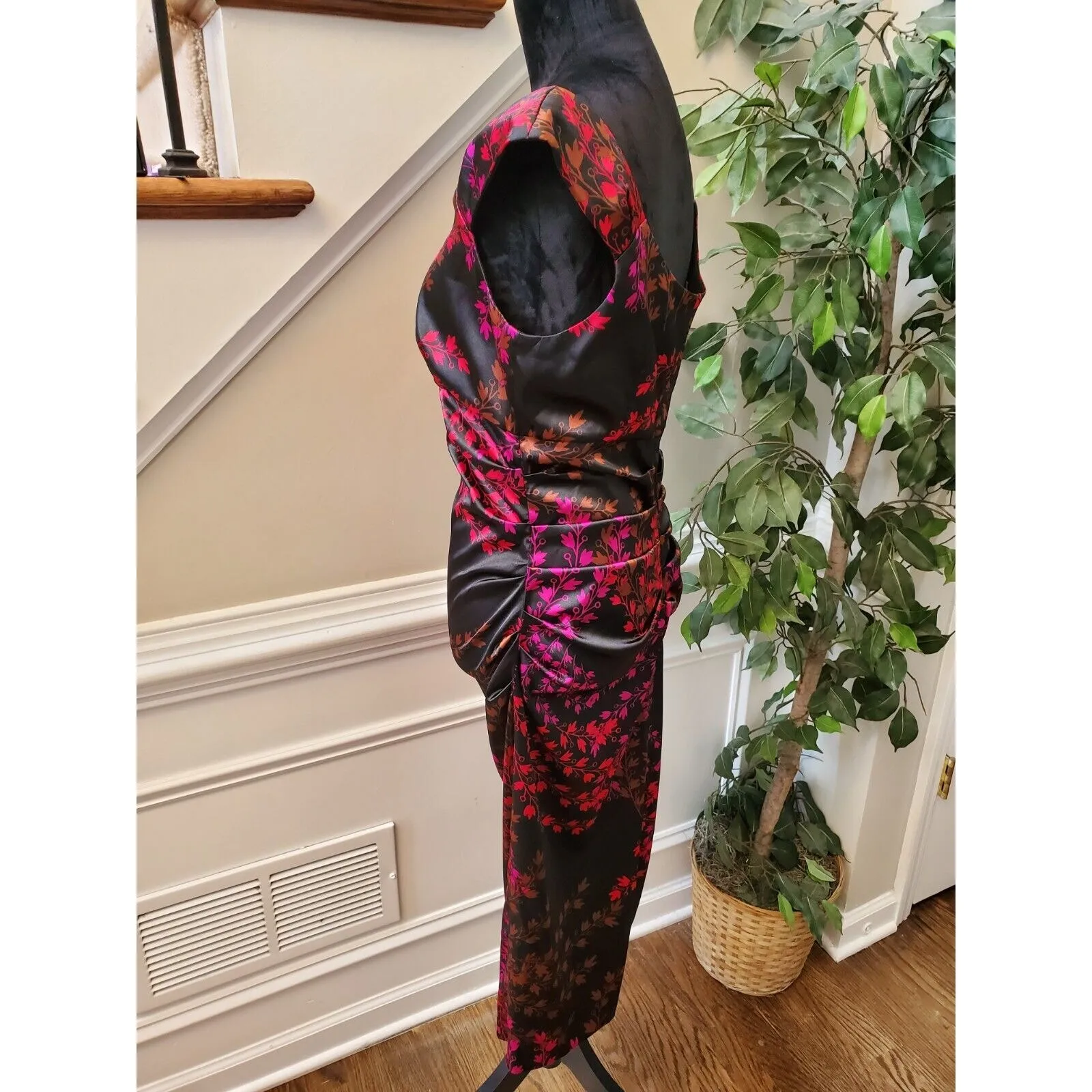 London Style Women Floral Polyester Square Neck Sleeveless Knee Length Dress 12 - Image 9