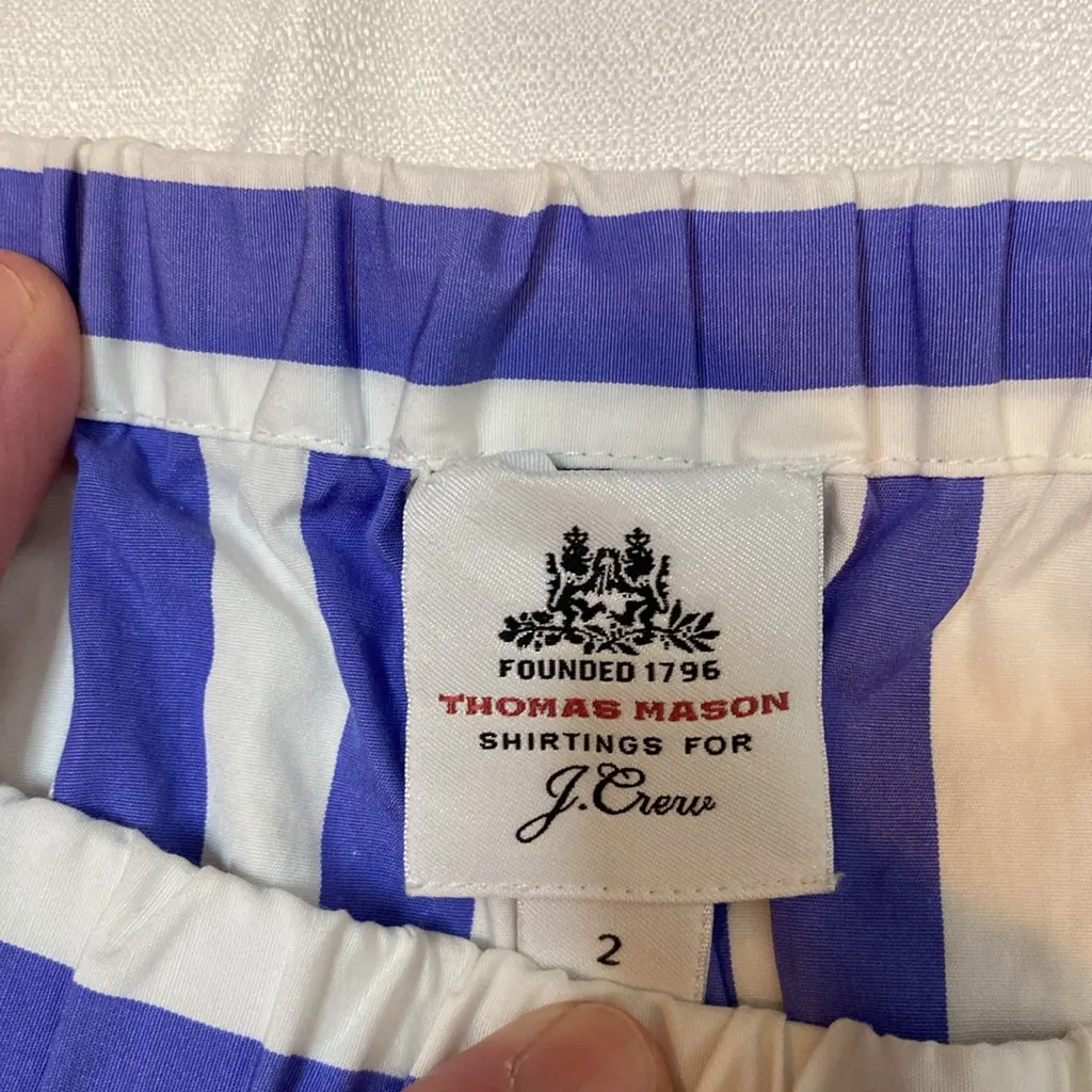 88 Thomas Mason X J. Crew Off Shoulder Stripes Blue Blouse Cottagecore Romantic - Image 8