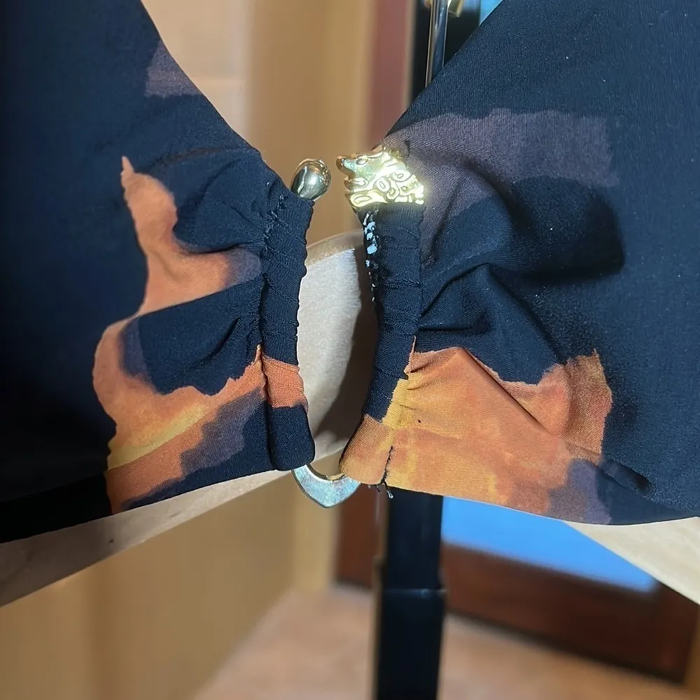 Natori BANDEAU BIKINI TOP Orange Black Size 36A, 34B, 32C Top & Small Bottom - Image 10