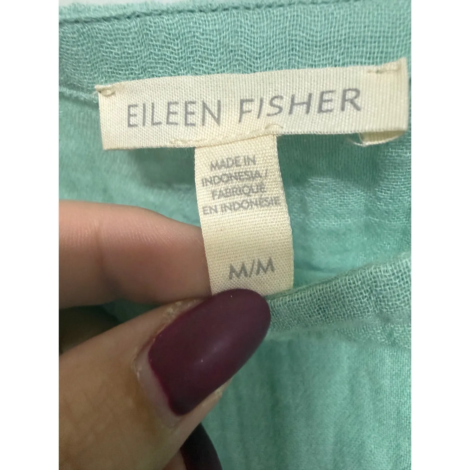 Eileen Fisher Organic Cotton Lofty Gauze Bateau Neck Boxy Top green color medium - Image 5