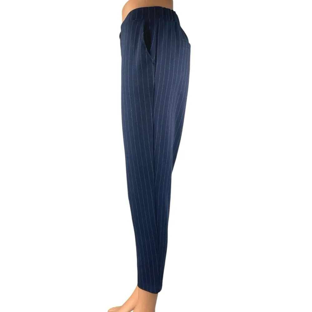 Banana Republic Women's Blue Pinstriped Tapered Skinny Trousers Dress Pants Sz 0 - Image 3