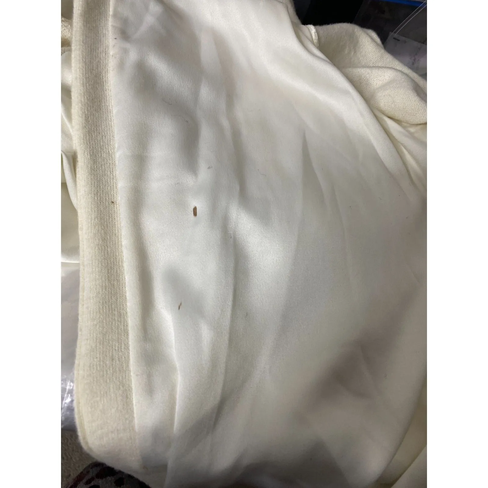 Talbots Cream Lambswool Blend Silver Beaded Bejeweled Cardigan Sweater Sz SP - Image 7