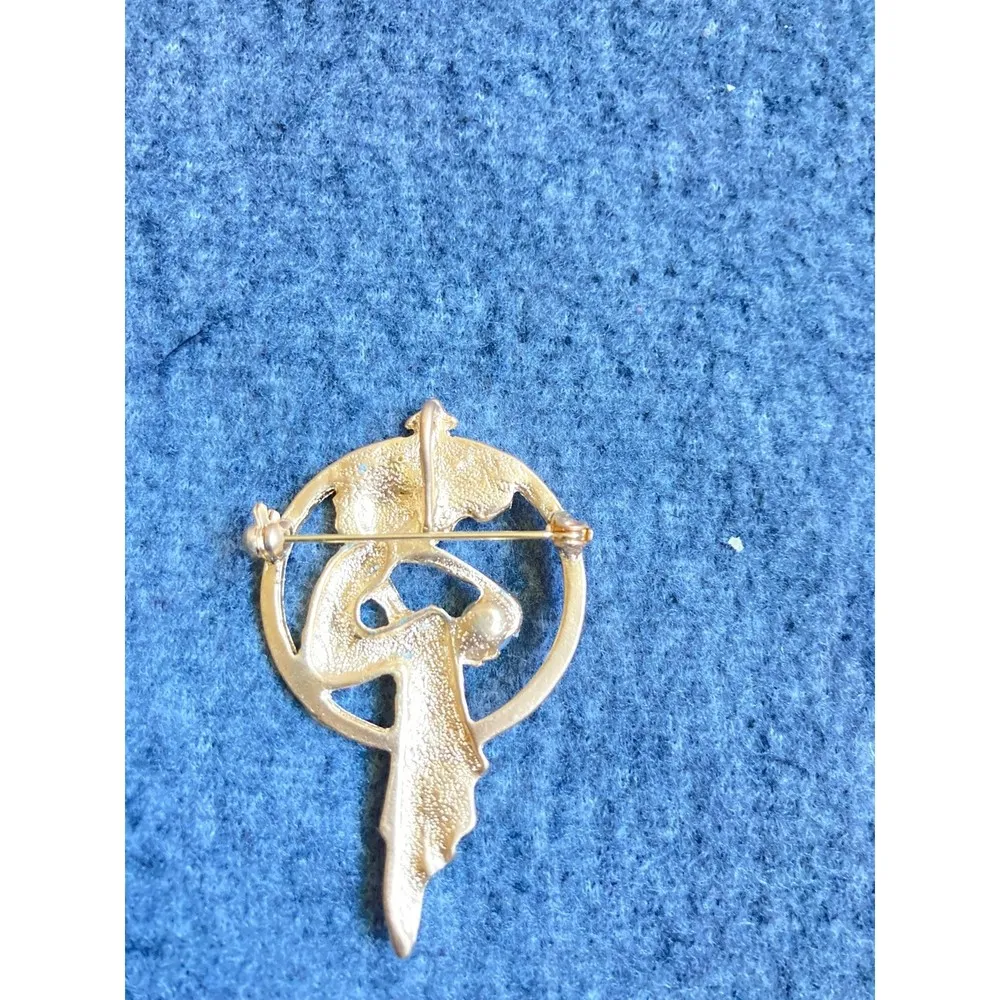 Art Nouveau Muse Brooch Gold Woman Silhouette with Pearl Detail Vintage inspired - Image 6