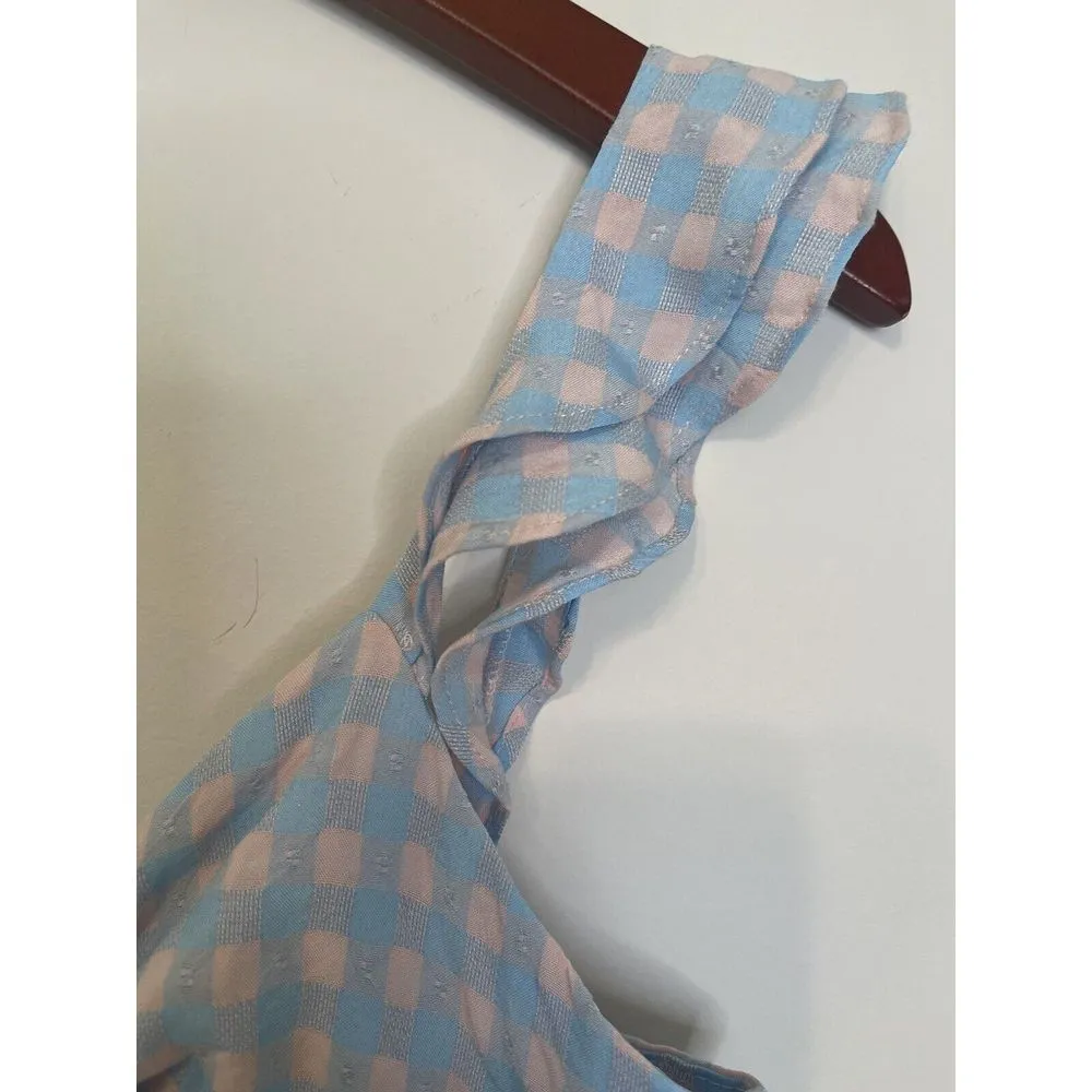 Storia Dress Mini Size S Pink Blue Gingham‎ Sweetheart Neckline Bow Ruffles NWT - Image 6
