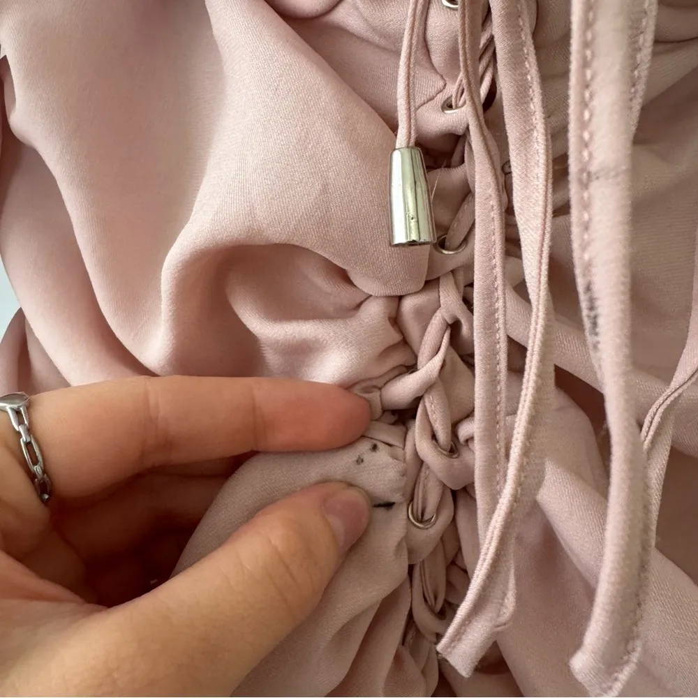 OH POLLY Fantasy Long Sleeve Ruched Mesh Blush Mini Dress - Image 8