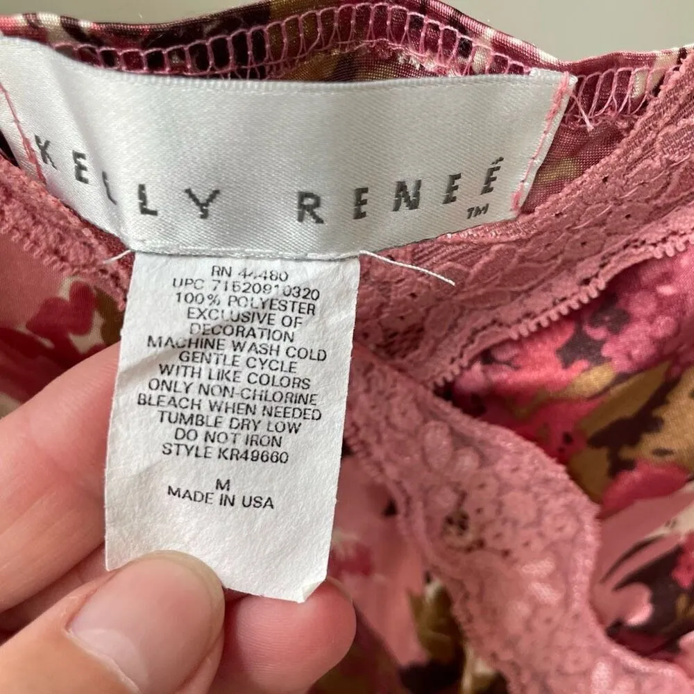 Vintage Y2K Floral Satin Camo Tank Lace Trim Mauve Pink Burgundy M Size M - Image 7