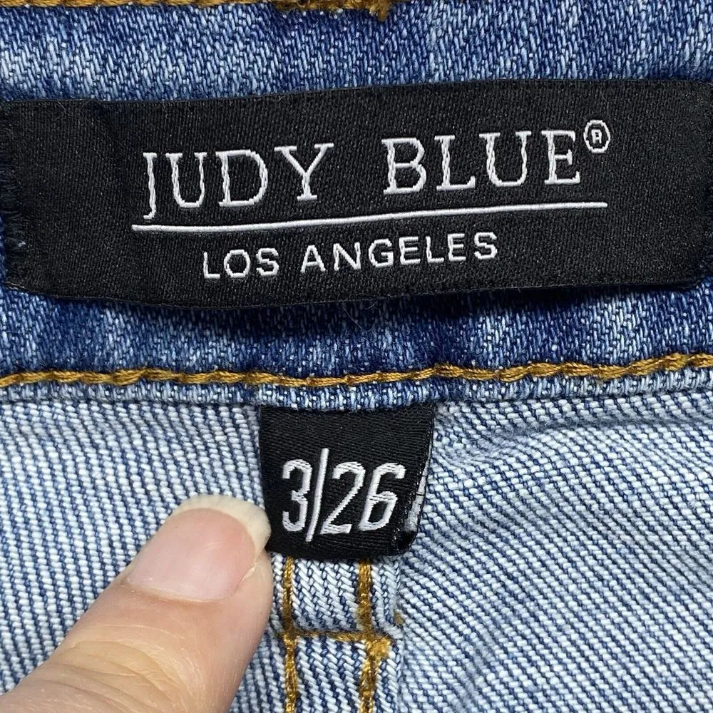 Judy Blue jeans Womens 3/2 Control top skinny Distressed High Rise‎ Blue Denim - Image 8