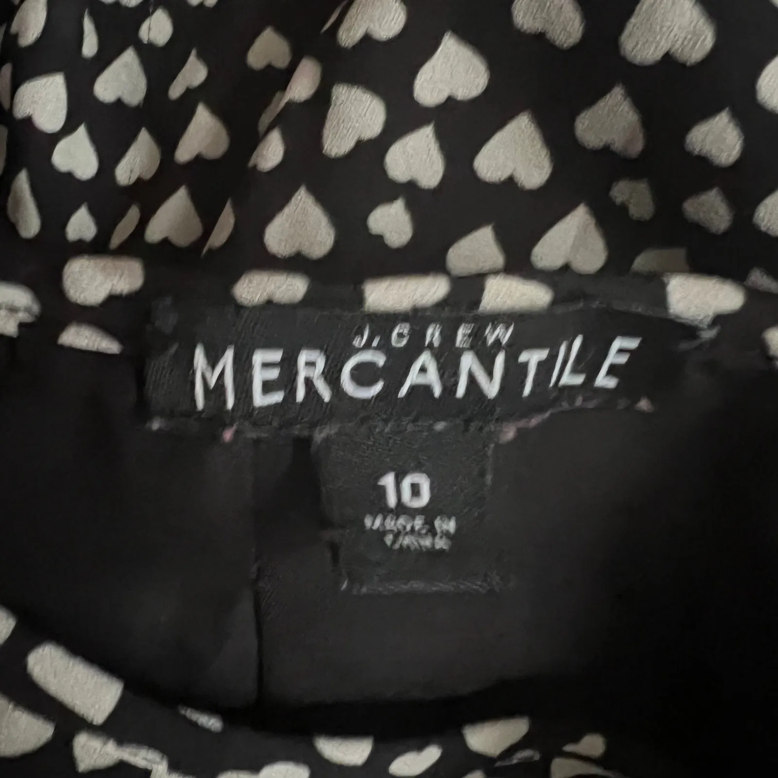 J.CREW  Black White Heart Prints Long Sleeve Knee Length Dress, US10 - Image 6