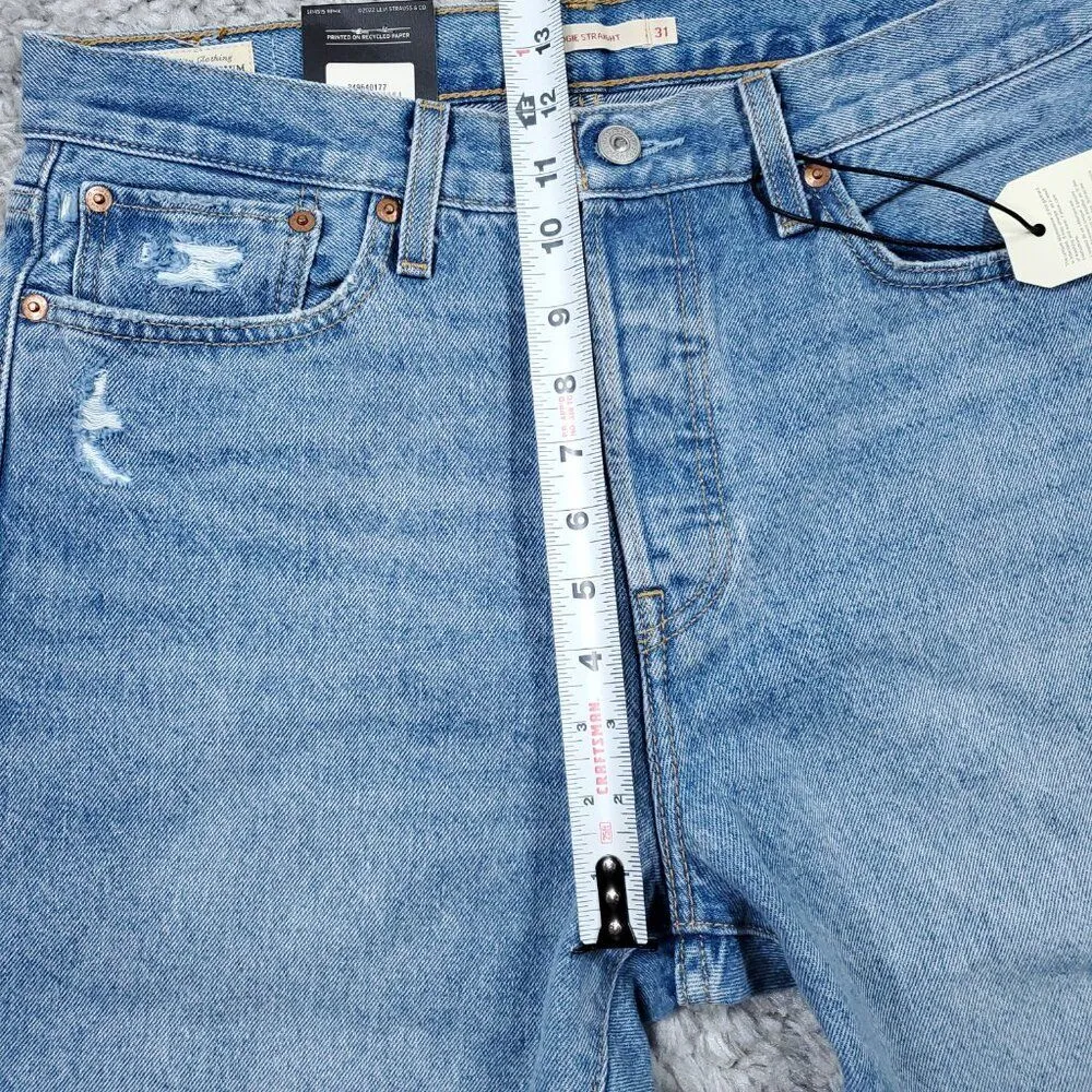 Levi's Premium Wedgie Straight Jeans Size 31x26 Distressed Destroyed Ripped Blue - Image 11