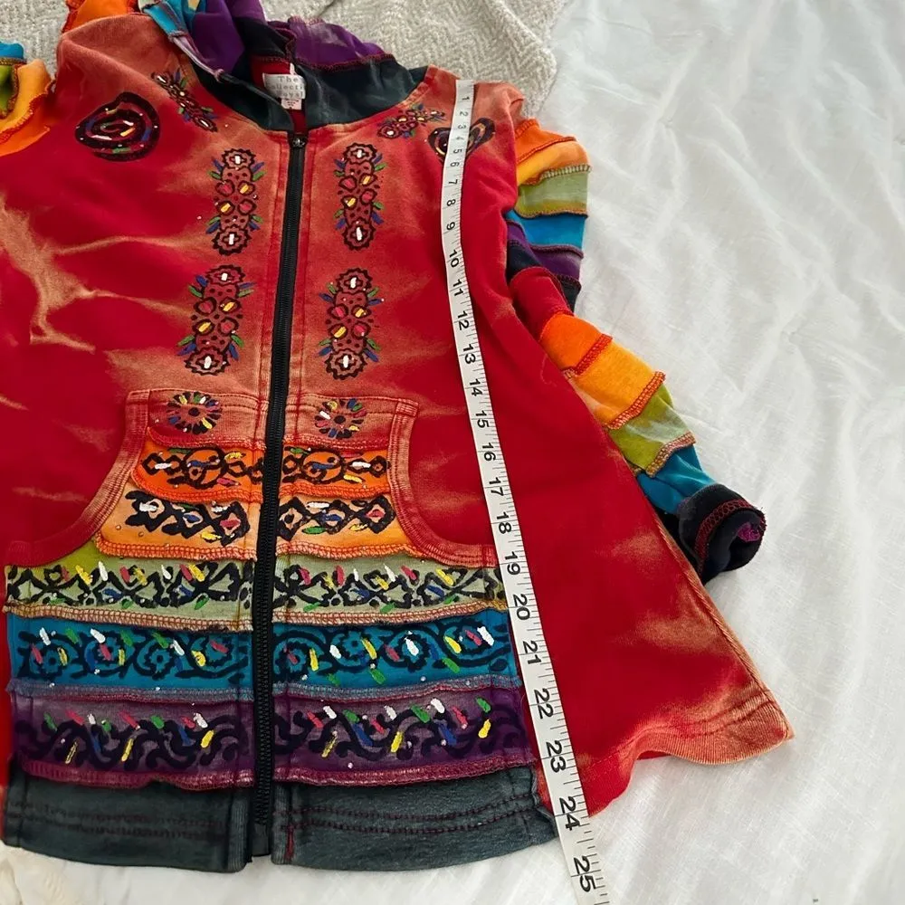 The Collection Royal Women’s Medium Patchwork Boho Aztec Zip Up Jacket Red - Image 6