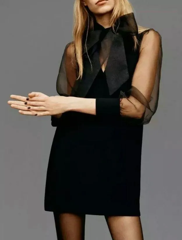 ZARA Blogger Favorites Black Organza Dress Size S - Image 4