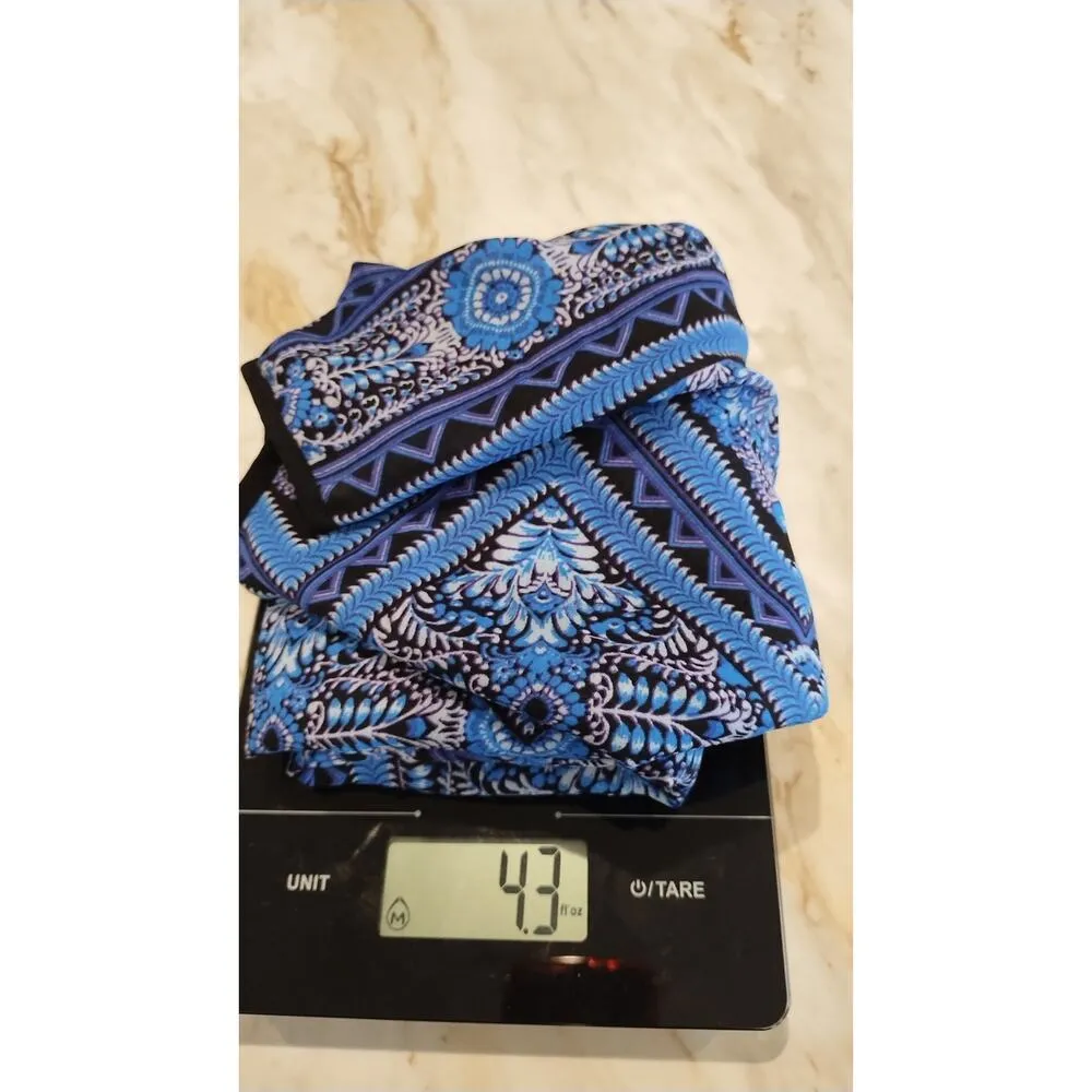 Nine West Blue/Black & white semi sheer Tunic Blouse neck tassel size Large - Image 11