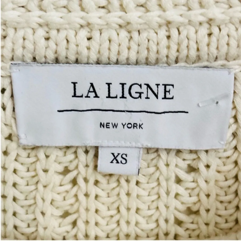 La Ligne Ivory Cream Cable Knit Balloon Sleeve Crew Neck Sweater Extra Small Size XS - Image 12