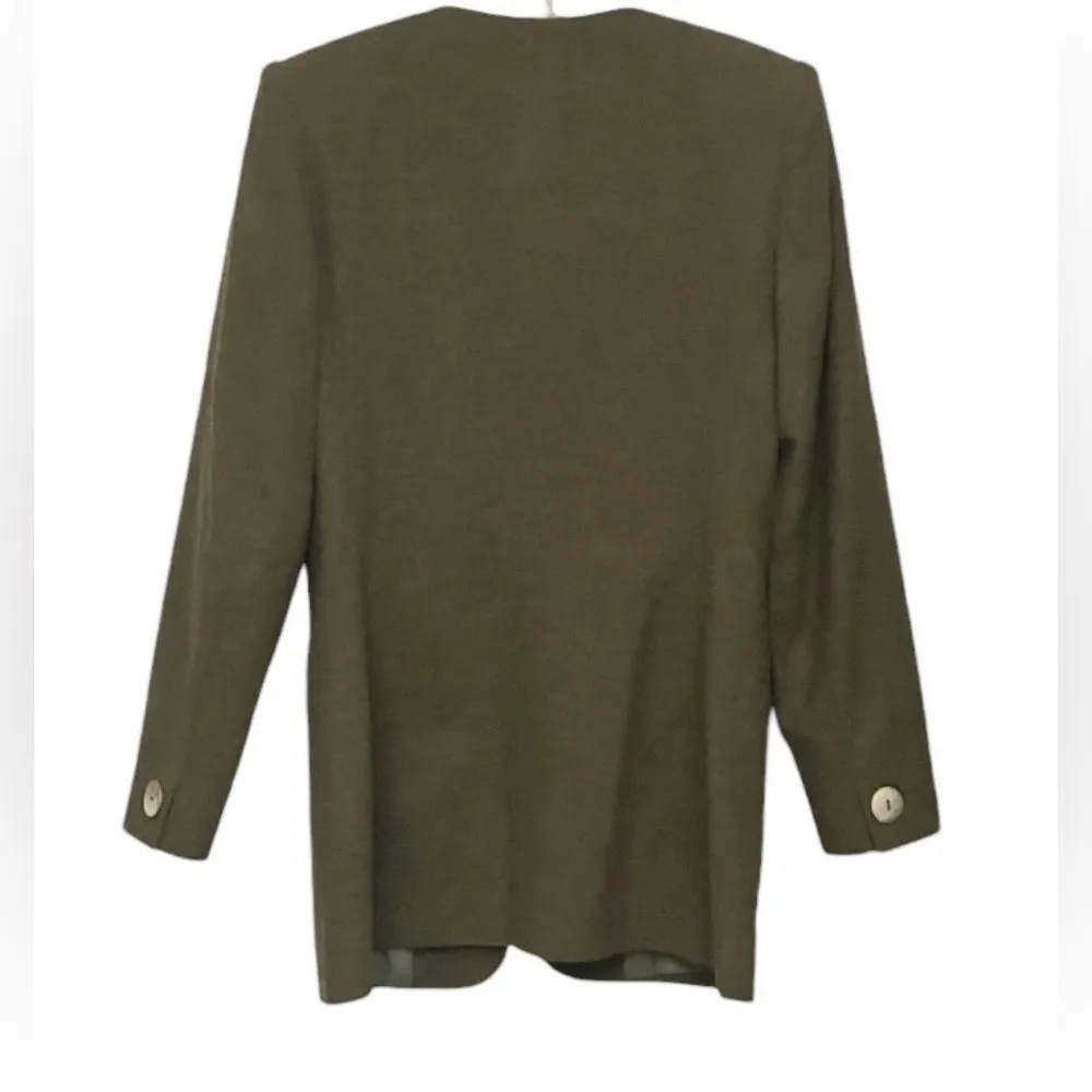 Peruvian Connection Olive Green Wool Blazer Size 10 - Image 2