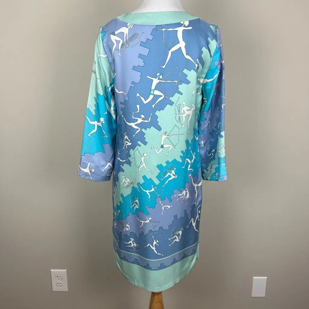J McLaughlin Dress Women 2 Blue Silk Shift 3/4 Sleeves Split V-Neck Above Knee - Image 4