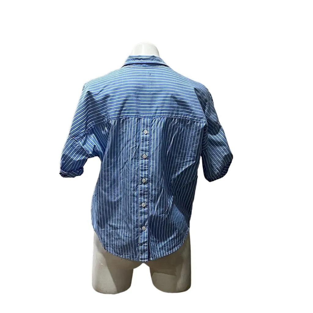 Joie Women's XS Blue & White Striped Short Sleeve Button Down Shirt - Image 7