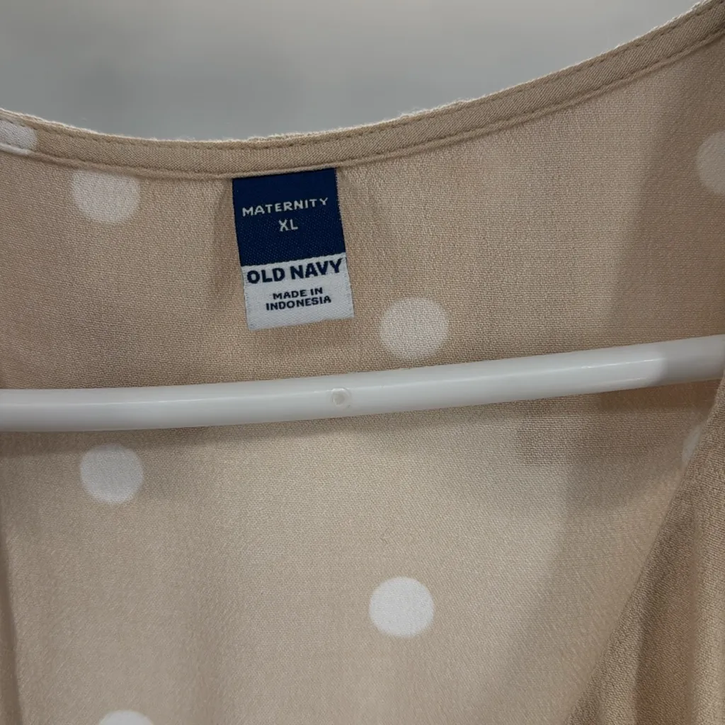 Old Navy Tan Polka Dot Midi Dress maternity ruffle sleeveless XL pockets flowy - Image 7