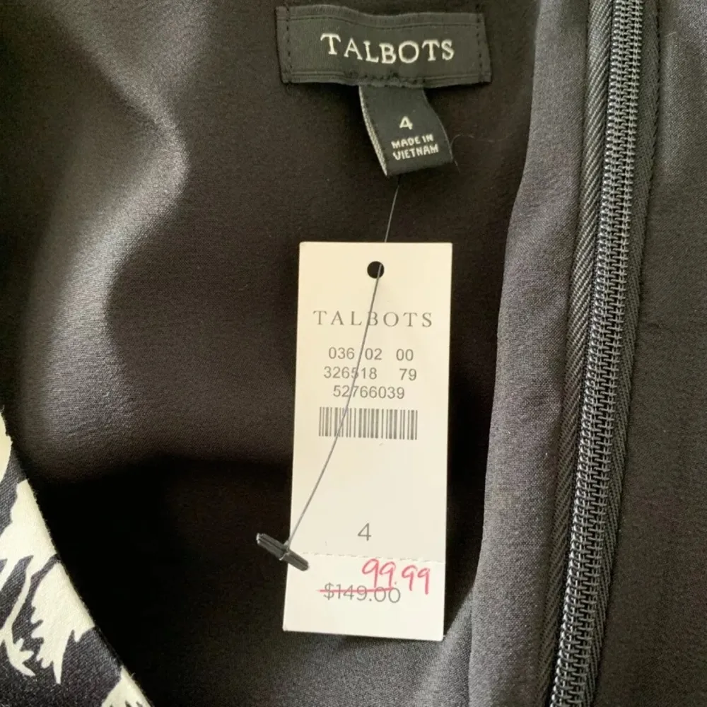 Talbots Floral Black White Short Sleeve Dress 4 Small S New NWT Cotton Blend - Image 9