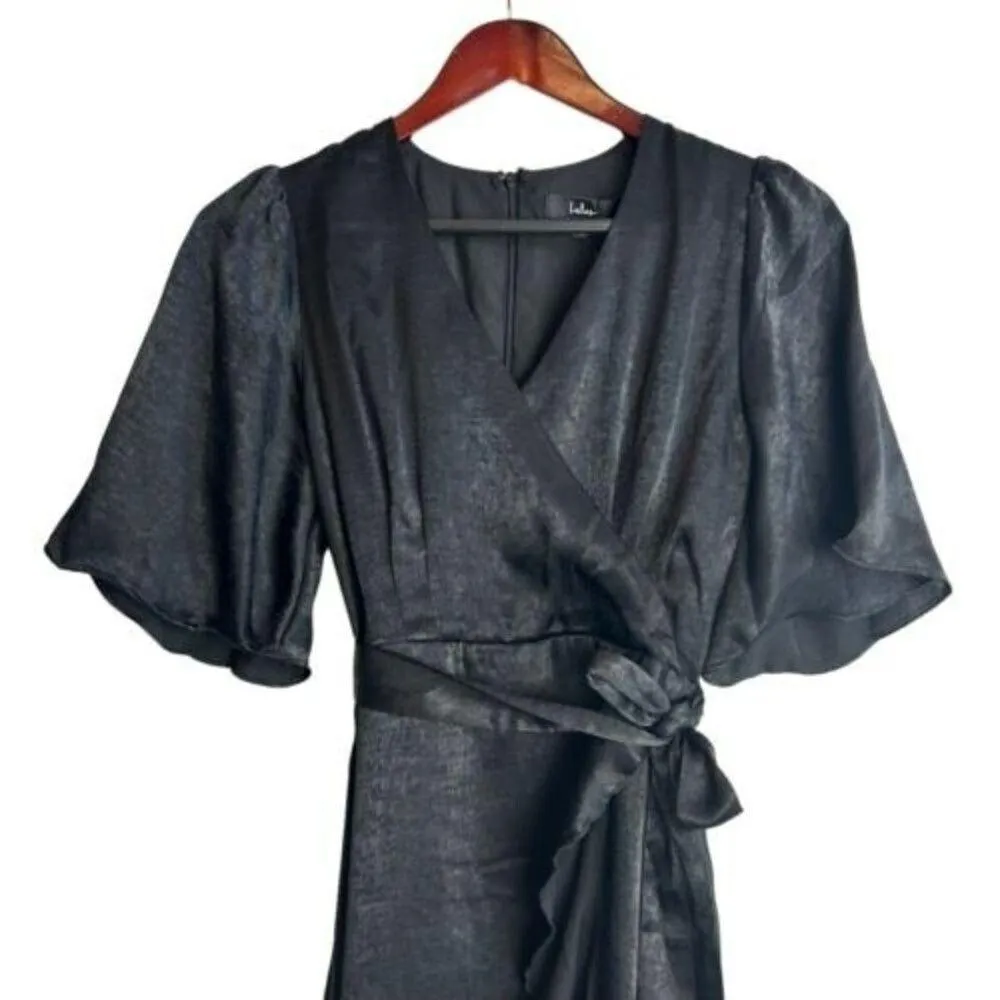 NWT LULUS SIZE XS Black Wrapped Up In Love Satin Faux - Image 3