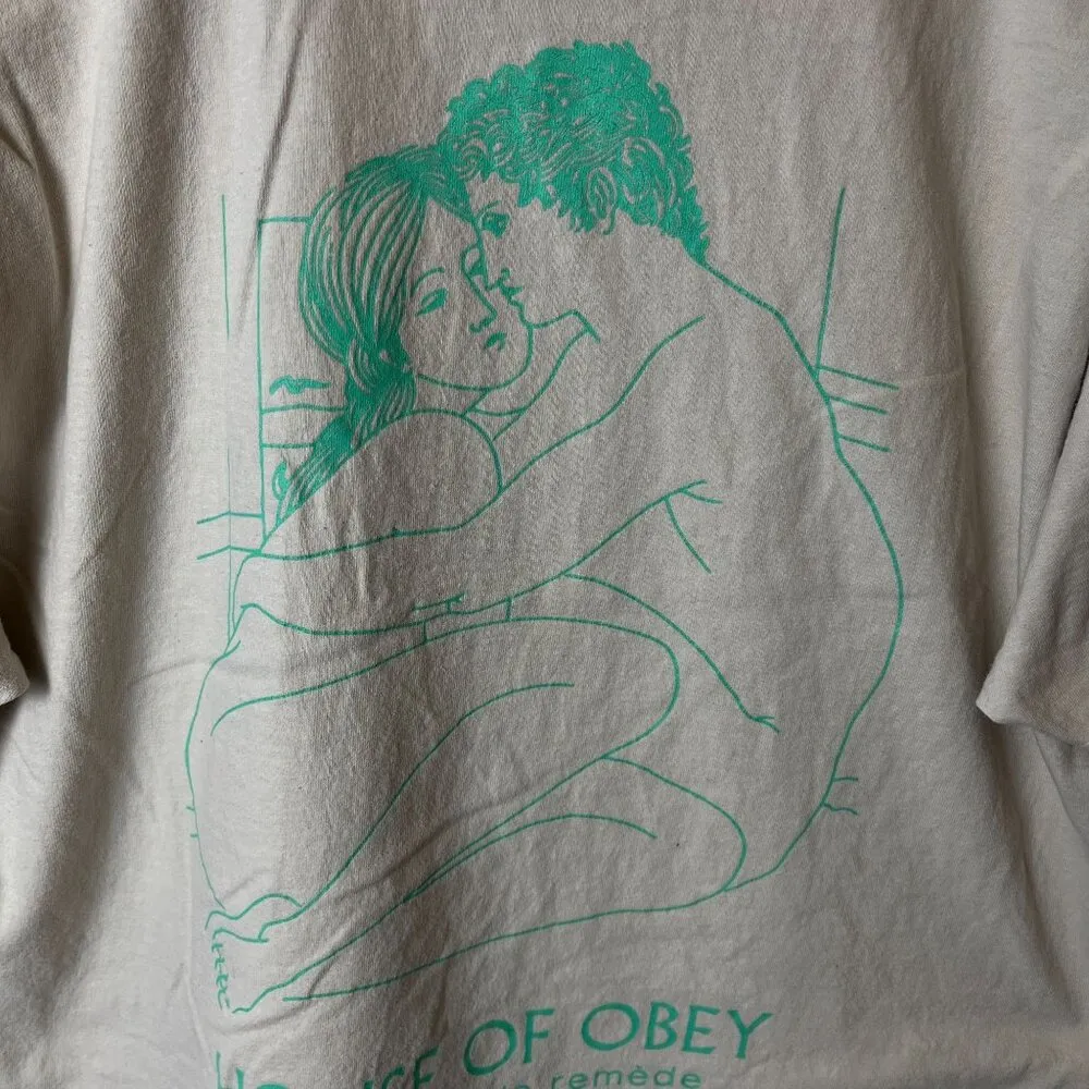 House of Obey Lovers T Shirt Cream Medium M Graphic Tee - Image 13