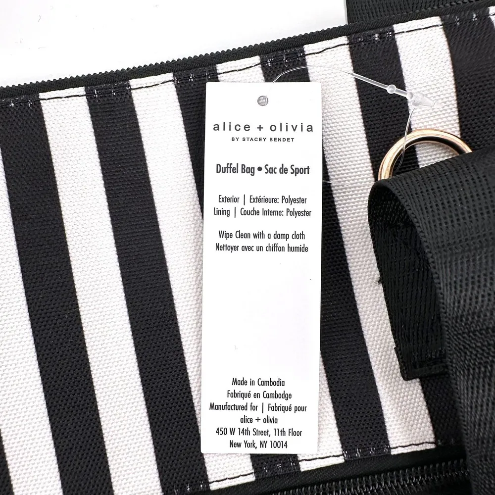 Alice + Olivia Duffle Bag Black and White Positano Stripe Weekender Tote - Image 7