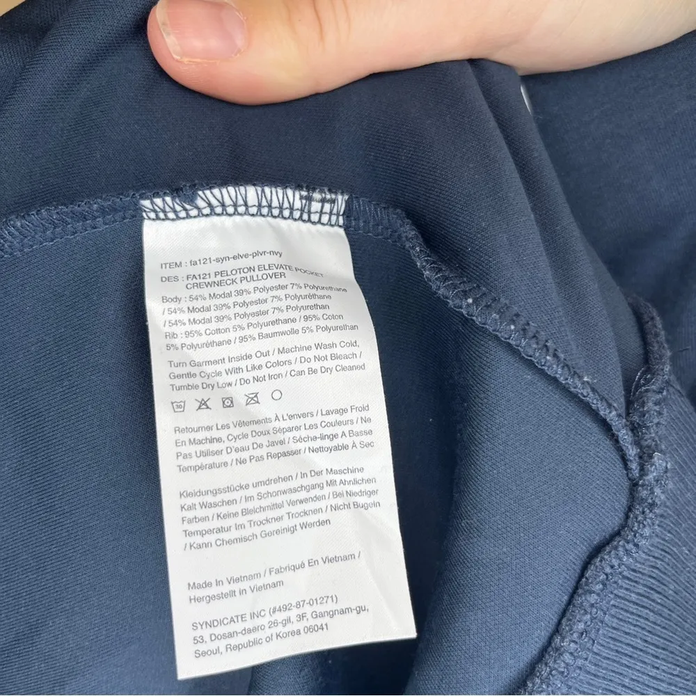 PELOTON Navy Blue ELEVATE Pocket Crewneck Pullover Sweatshirt Womens Small soft - Image 8