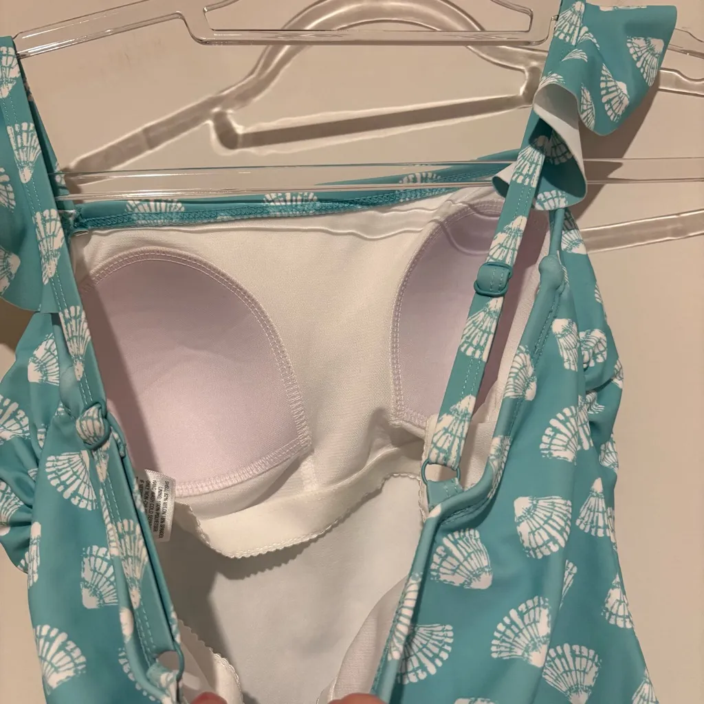 Kona Sol shell print ruffle one piece swimsuit blue size small - Image 4