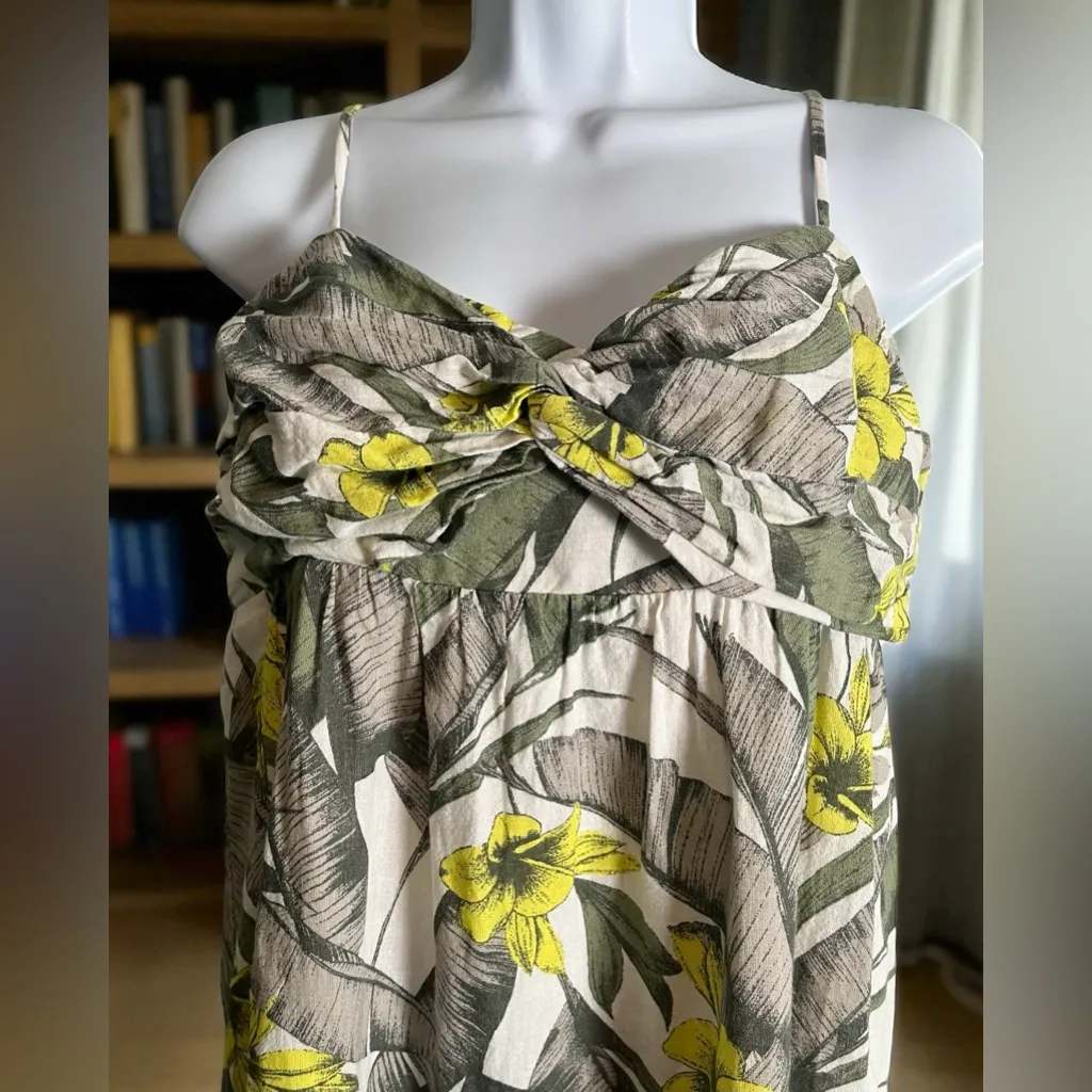 Banana Republic Linen Blend - Palm Floral - Front Knot - Midi Dress. Size 8 - Image 7