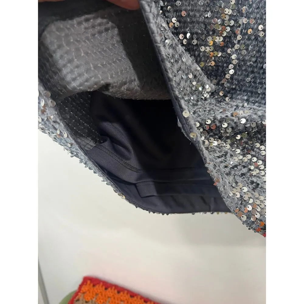 Eliza J Sequin Mini Velvet Sheath Dress Gray 8 Petite Prom Party Cocktail Disco - Image 7