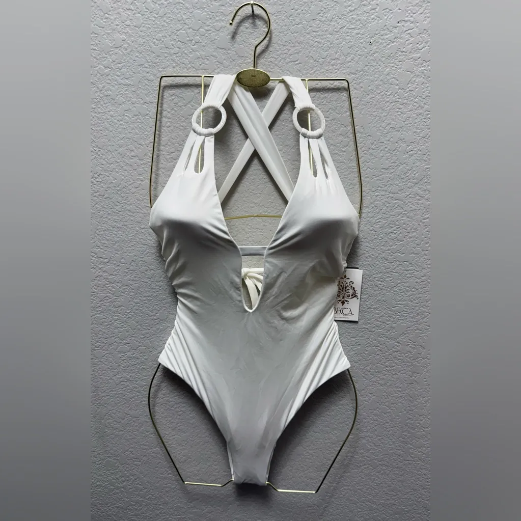 Becca NWT  Color Code Skylar Plunge One Piece Swimsuit White‎ Medium $138 - Image 8