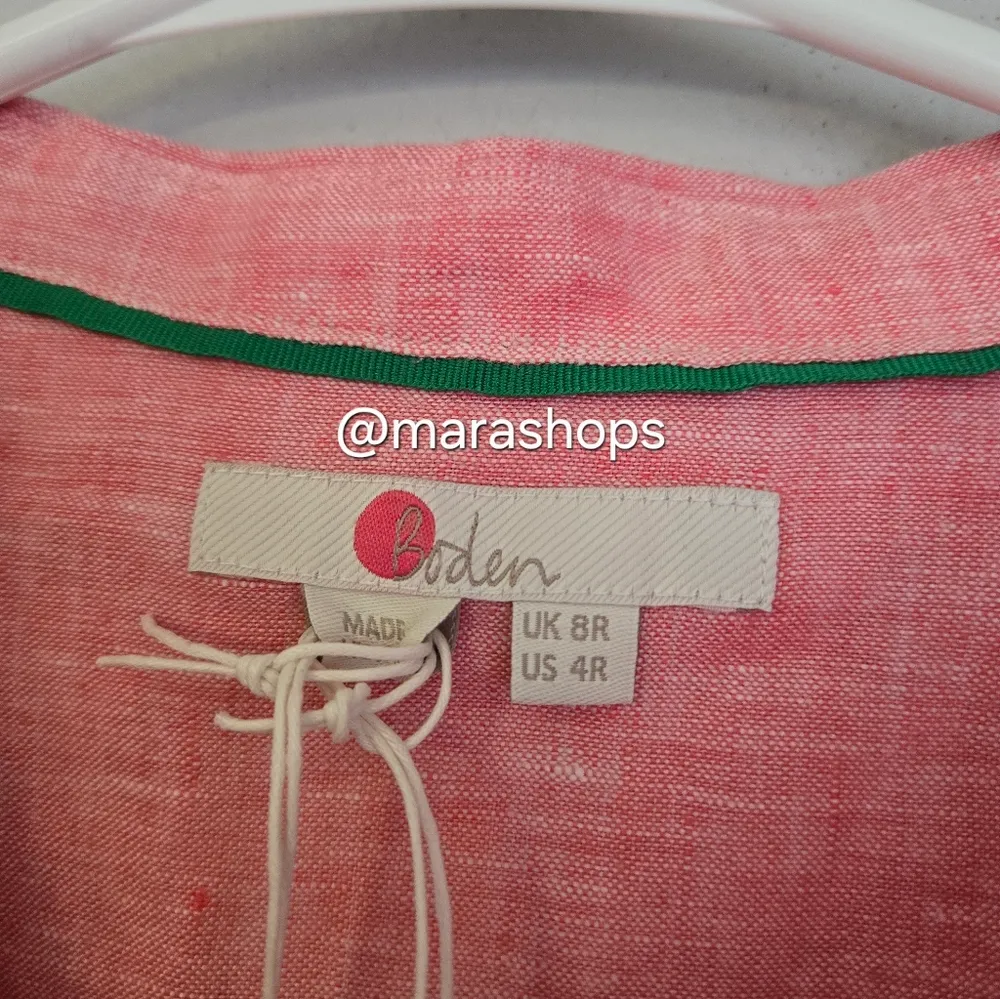 Boden Stripe Tunic Linen Button Down Shirt Red Size 4 - Image 5